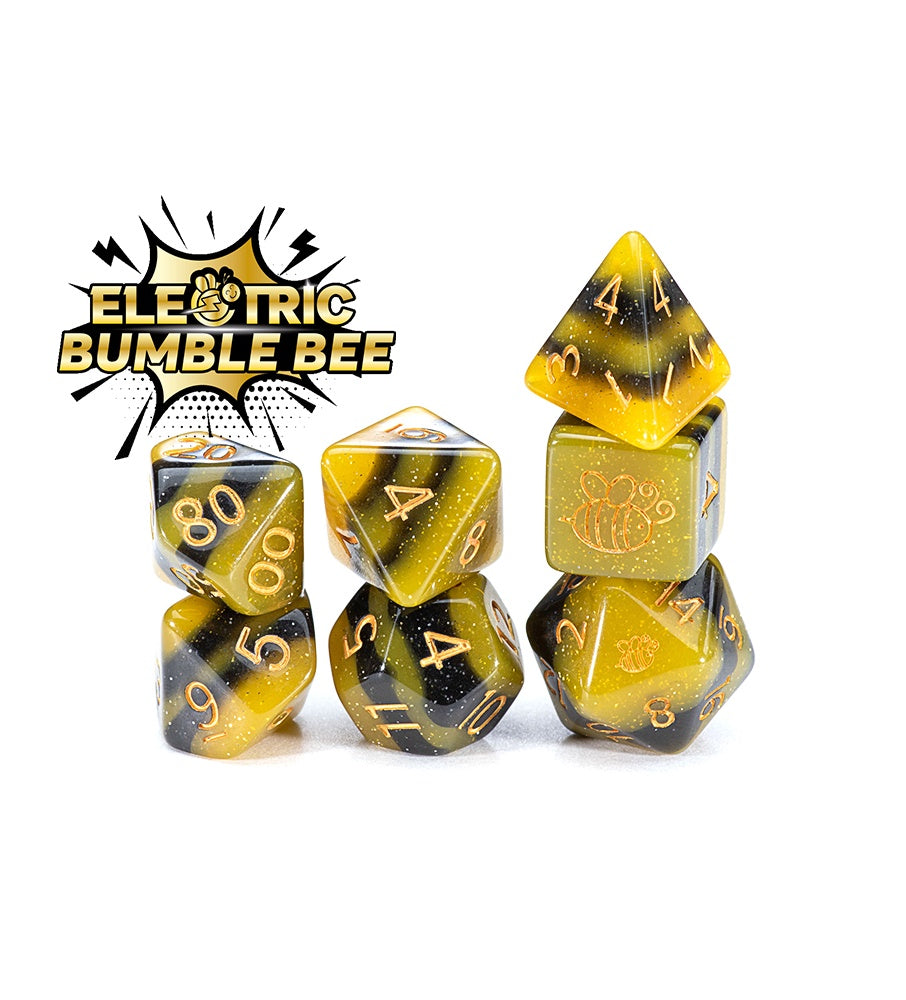 Gate Keeper Games: 7-Die Set - Sui Generis Dice - Electric Bumble Bee