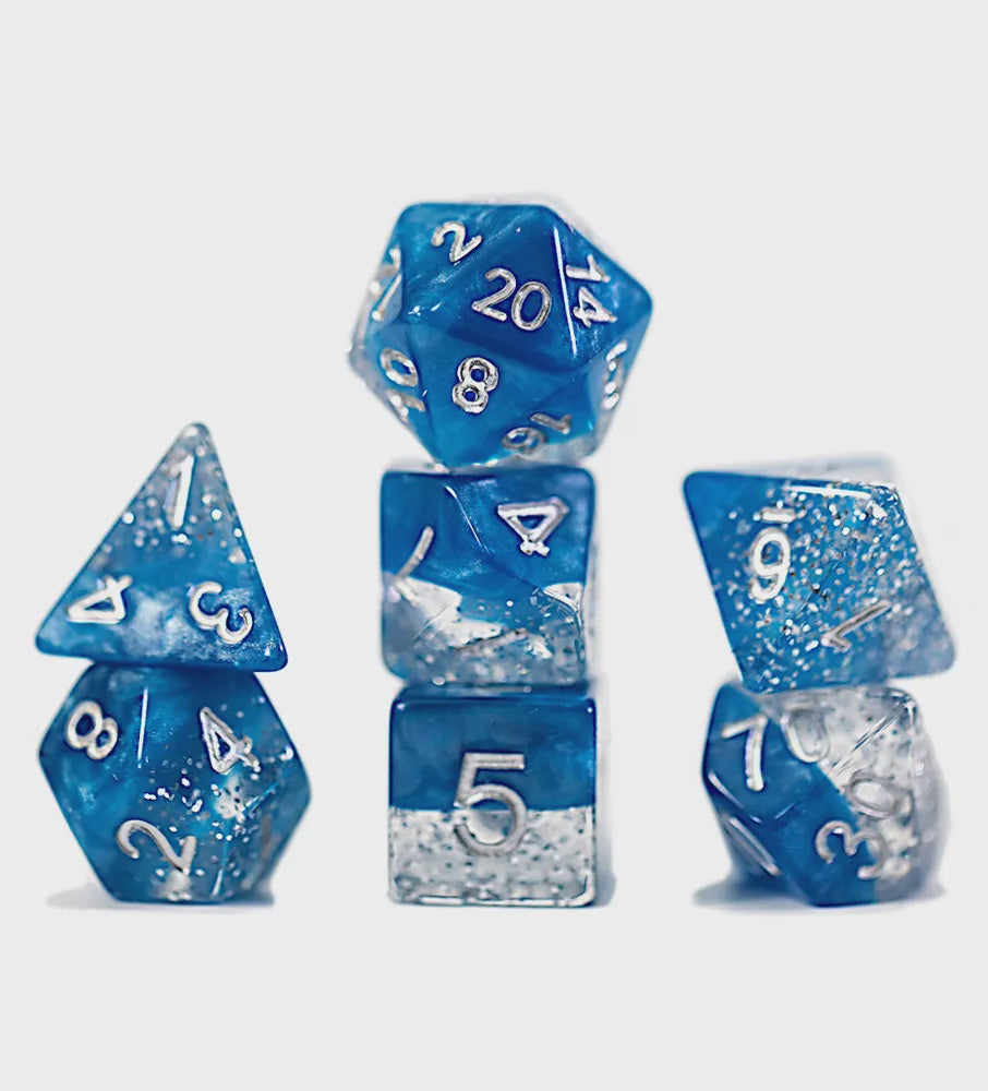 Gate Keeper Games: 7-Die Set - Halfsies Dice - Glitter Blue