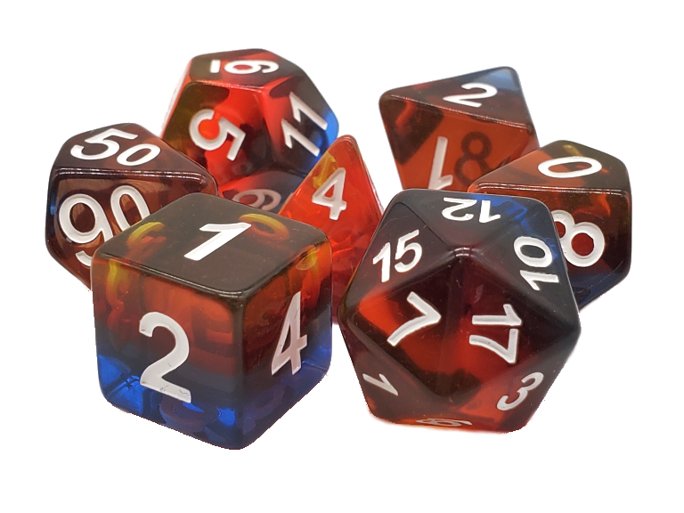 Old School Dice: 7-die Set: Gradients - Translucent Burnt Horizon