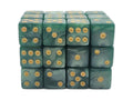 Old School Dice: 36d6: Pearl Drop - Green w/Gold