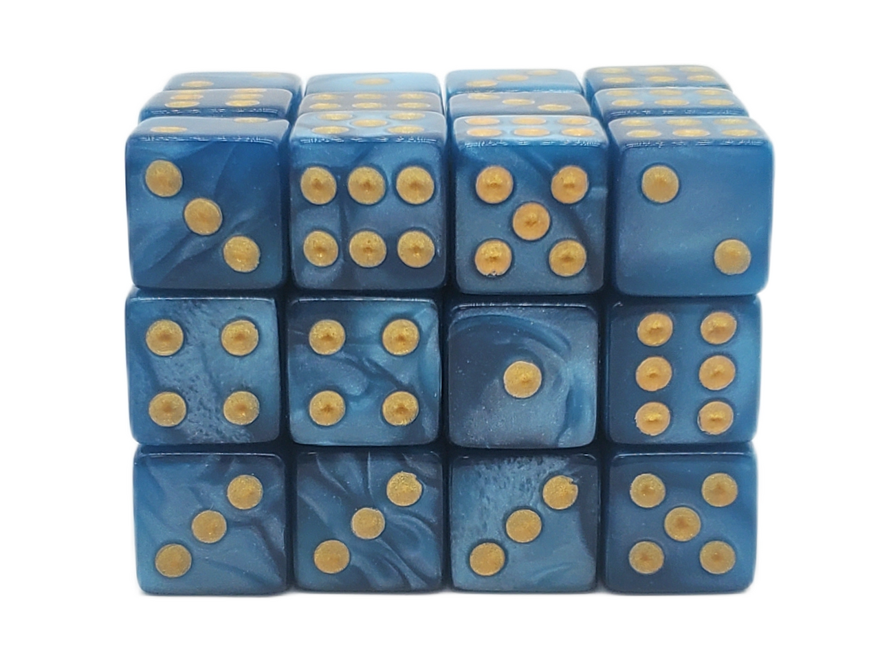 Old School Dice: 36d6: Pearl Drop - Ocean w/Gold