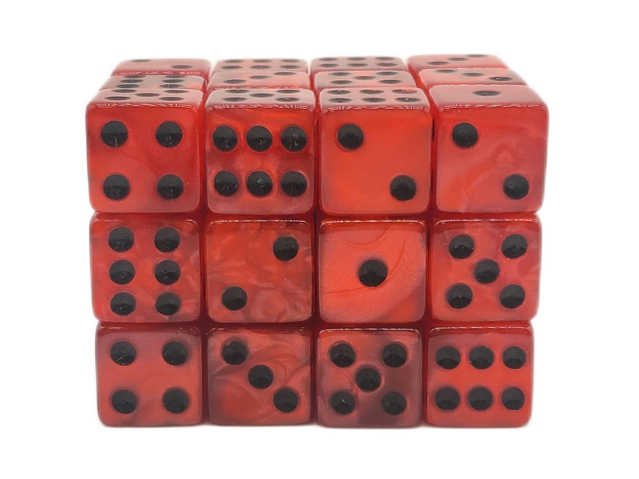 Old School Dice: 36d6: Pearl Drop - Blood Red w/Black