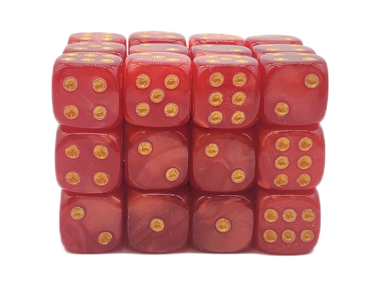 Old School Dice: 36d6: Pearl Drop - Red w/Gold