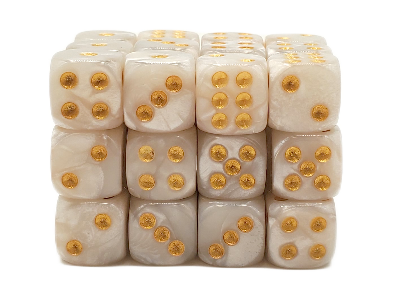 Old School Dice: 36d6: Pearl Drop - White w/Gold