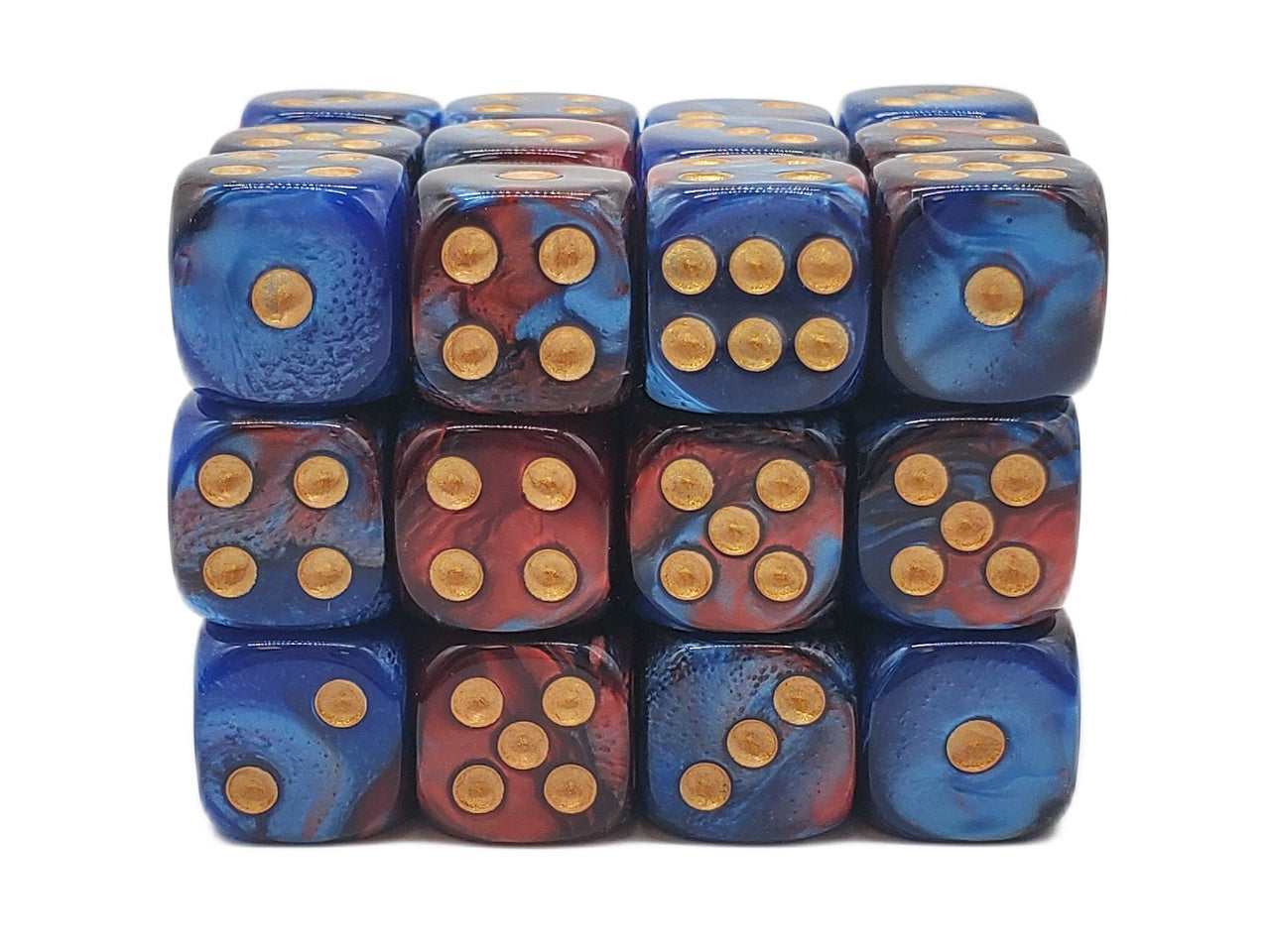 Old School Dice: 36d6: Vorpal - Red & Blue w/Gold