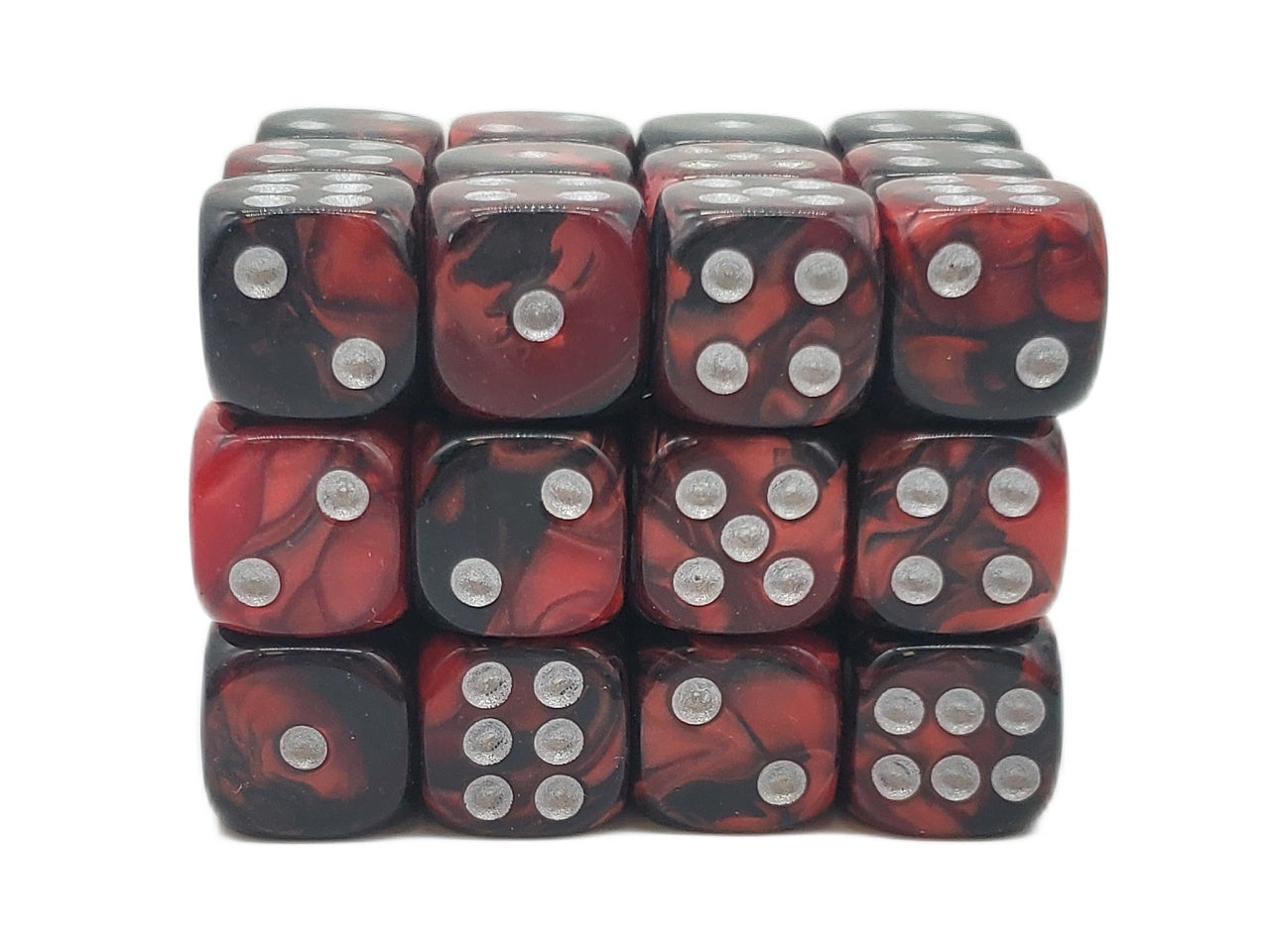 Old School Dice: 36d6: Vorpal - Blood Red & Black w/Silver