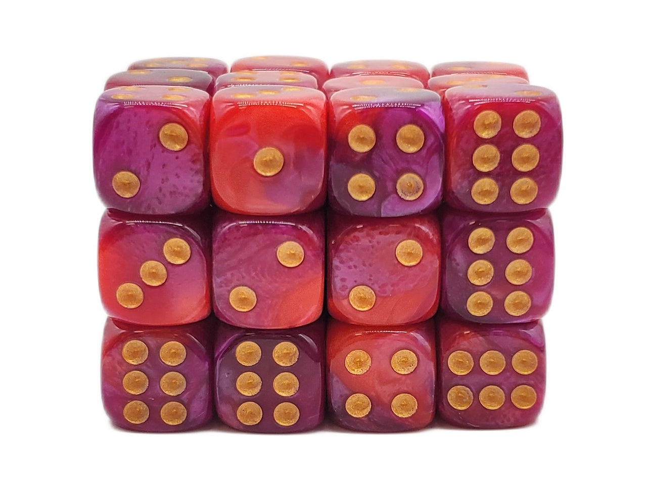 Old School Dice: 36d6: Vorpal - Rose Red & Purple w/Gold
