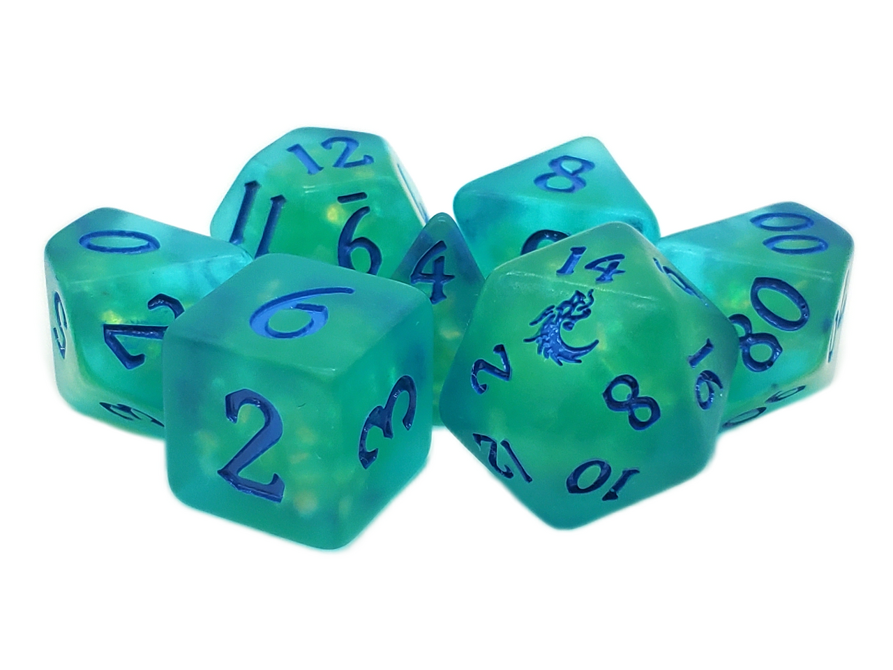 Old School Dice: 7-die Set: Infused - Frosted Firefly - Cyan