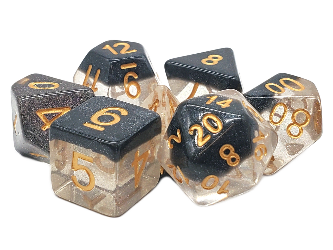 Old School Dice: 7-die Set: Luminous - Black Crystal