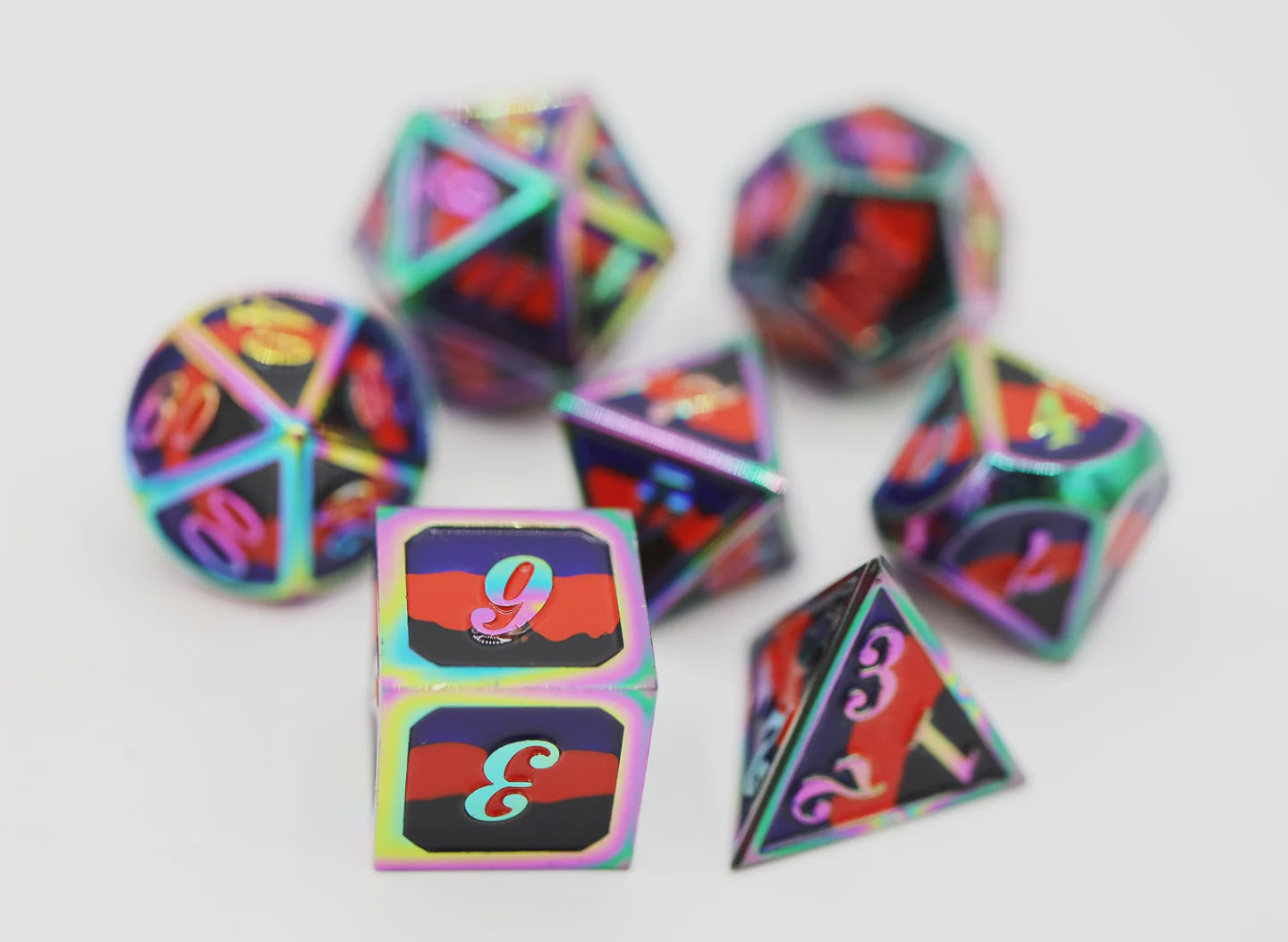 Metal RPG Dice Set - Polyamorous Pride Flag