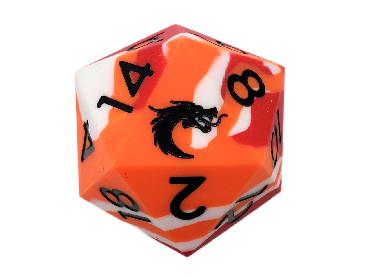 Old School Dice: Silicone 50mm D20: Red, White & Orange