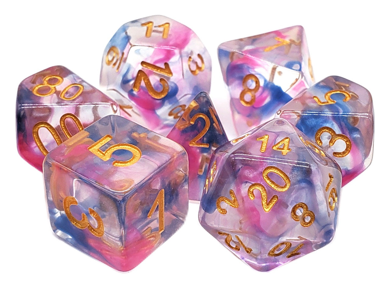 Old School Dice: 7-die Set: Odyssey - Rose Red & Blue