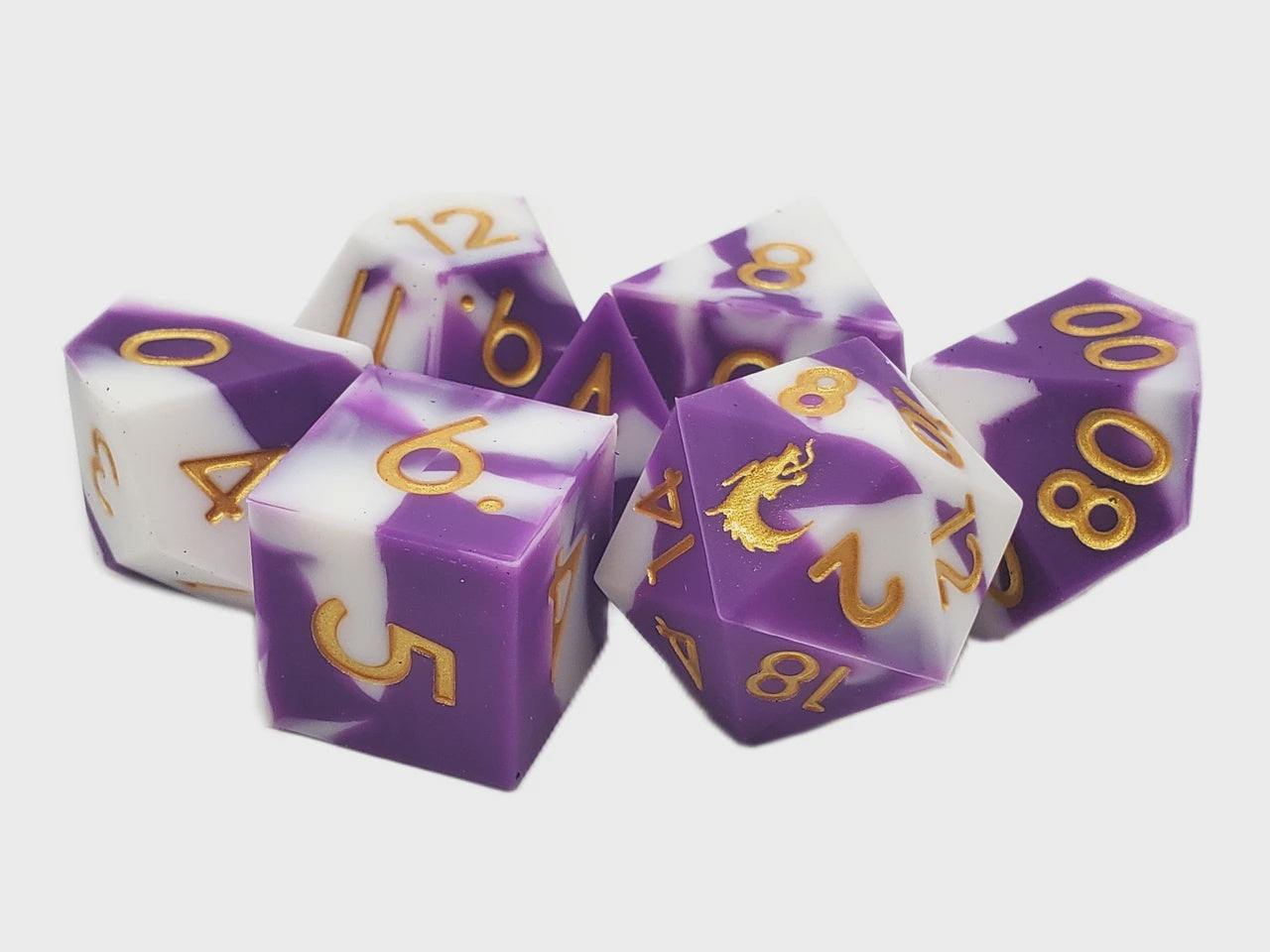 Old School Dice: Silicone 7-Die Set: Purple & White w/Gold