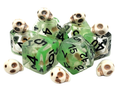 Old School Dice: 7-die Set: Infused - Skull - Green