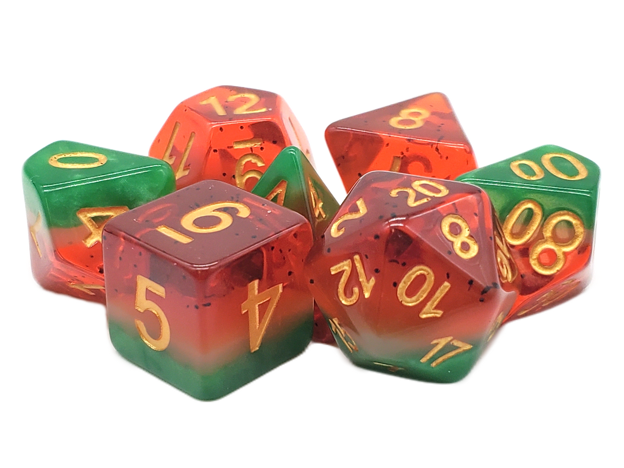 Old School Dice: 7-die Set: Gradients - Watermelon Yum!