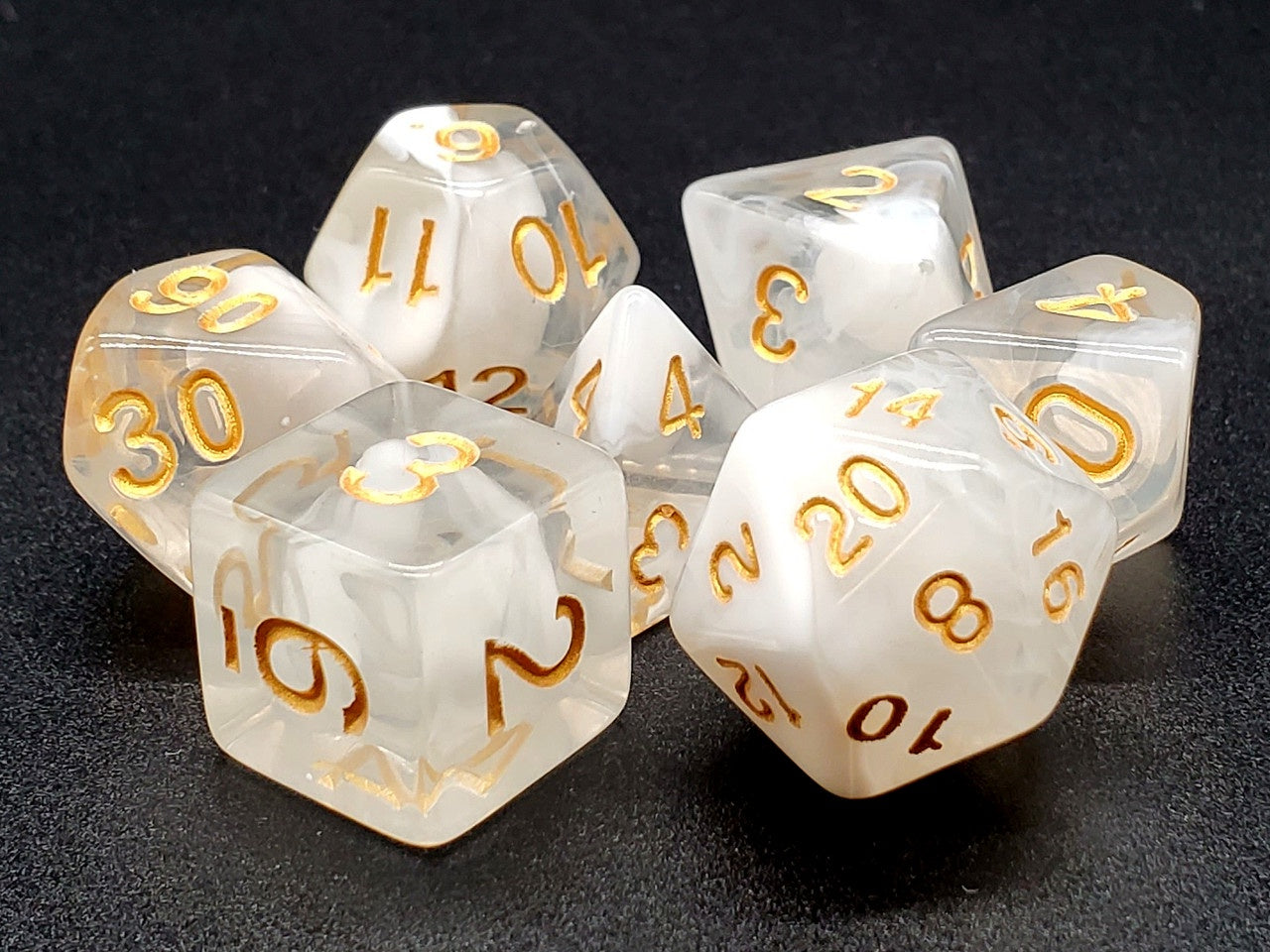 Old School Dice: 7-die Set: Odyssey - White w/Gold